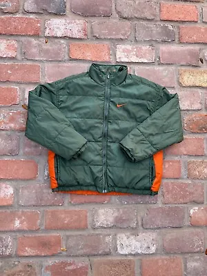 Vintage Y2K Nike Reversible Puffer Coat Zip Up Jacket Green/Orange Sz S • $50