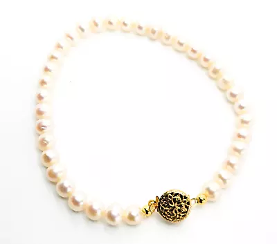 Cream Natural 6mm Freshwater Pearl Single Strand Vintage Tennis Bracelet Gold To • $32