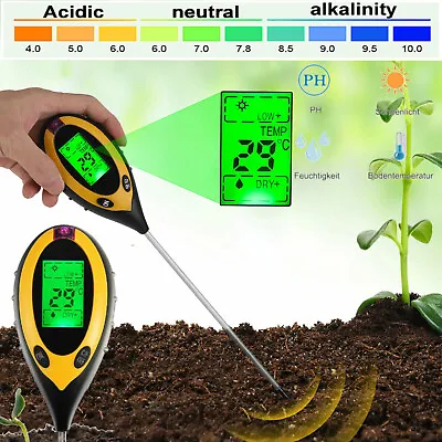 4 In1 LCD Digital Soil PH Meter Tester Temperature Sunlight Fertility Hygrometer • $8.84