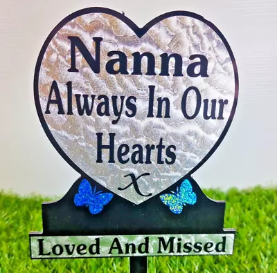 Nanna Heart Shaped Memorial Plaque Grave Gift Tribute  Blue Sparkle Butterfly • £9.99