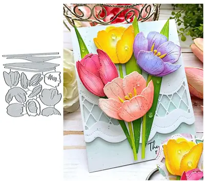 Tulip Flower Set Metal Cutting Die Card Making Scrapbooking Paper Crafts • £4.39