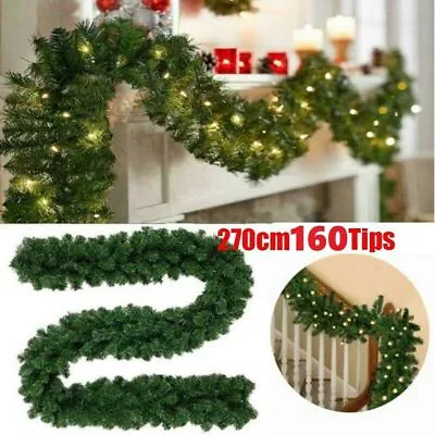 9FT Christmas Garland Decorations Door Wreath Xmas Green Tree Pine Fireplace AU • $26.96