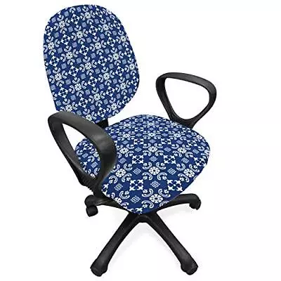  Folk Art Office Chair Slipcover Talavera Medium Size - 2 Pieces Azure Blue • $43.58