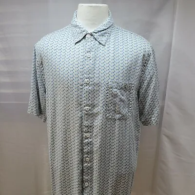 Vintage Silk Men Size XL Blue Geometric Silk Short Sleeve Tropical Casual Shirt • $22.99