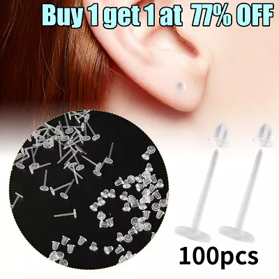 100× Invisible Studs Clearplastic Acrylic Transparent Clear Earrings Work School • £3.42