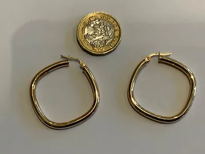 Stunning 9ct Yellow Gold Retro Square Hoop Earrings Hollow • £85