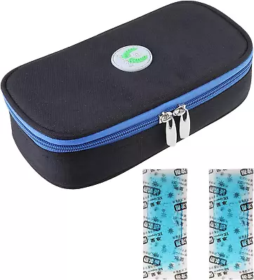 Oxford Fabric Medical Travel Cooler Bag Insulin Cooling Case With 2 Ice Packs • $25.09