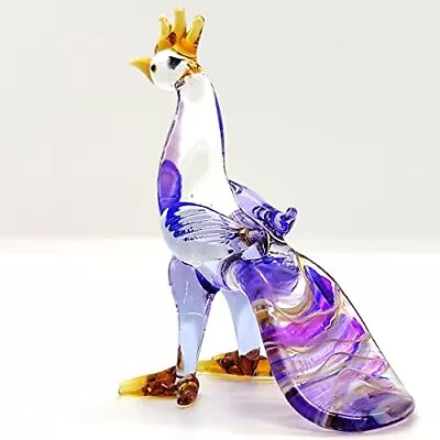 Peacock Miniature Animals Glass Art Collectible Gift Home Decor Light Purple • $21.90