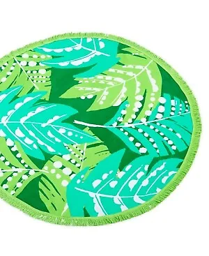 Martha Stewart Cotton Velour Tropical Palm Leaf 59  Round Fringed Beach Towel • $16.48