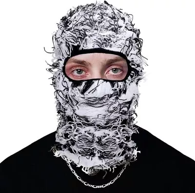 Distressed Balaclava Ski Mask Full Face Knitted Fuzzy Yeat Shiesty Mask For Men • $9.99