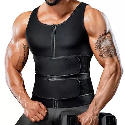 Men's Sauna Sweat Waist Trainer Vest Body Shaper Zip Neoprene Fat Burn Shapewear • $35.99