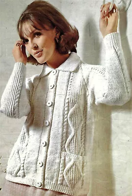 Ladies Cable Jacket Cardigan Pockets Collar KNITTING PATTERN DK 34 - 38  Raglan • £2.15