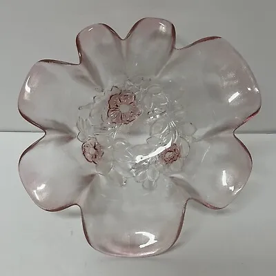 Mikasa Rosella Bowl Germany Walther Glas Frosted Rose Ruffled Pink Bowl 8” • $15.50