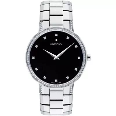 Movado Faceto 39mm Black Dial Stainless Steel Diamond Quartz Men's Watch 0607482 • $2395