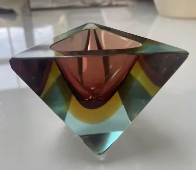 MURANO Flavio Poli Italian Sommerso Glass Triangle Bowl Ashtray Paperweight • £20