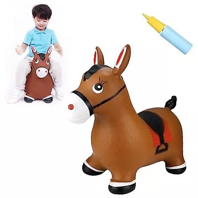  Bouncy Horse Hopper- Inflatable Jumping Horse Ride On Rubber Bouncing Brown • $41.94
