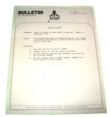 Middle Earth Pinball Machine Original Atari Letterhead Bulleting Vintage 1978 • $21.25