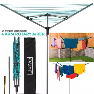 4 Arm Rotary Washing Line Clothes Garden Airer Dryer Outdoor Free Cover Spike • £28.99