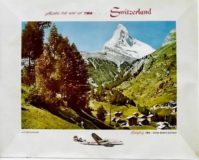 Original Vintage Poster ZERMATT MATTERHORN SWITZERLAND TWA C.1950 • $690