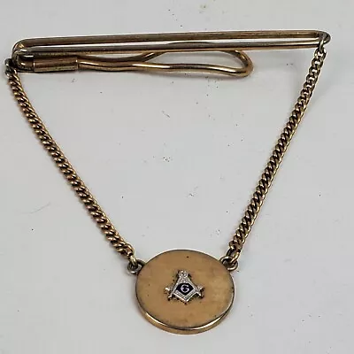 Vintage Tie Clip Clasp Bar Mason Masonic Logo 2.5 Inch Gold Tone • $7