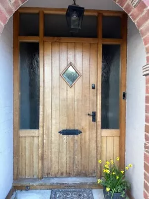 Wooden Solid Oak Front Door Used Bespoke External Exterior Wood Double Glazed • £5000