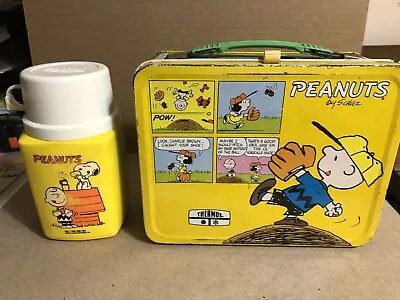 Vintage Peanuts Snoopy Metal Lunchbox With Thermos • $40