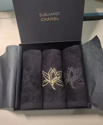 Chanel Beauty Gift Towel Set Of 3 Pcs Black Flower Sublimage In Box Vip Gift • £95.46