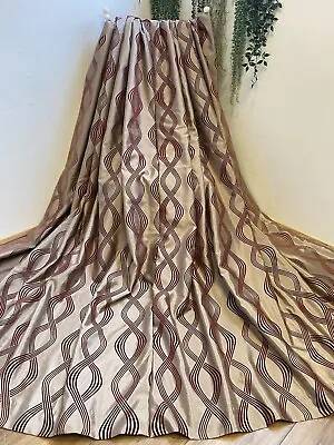 Mink Light Brown Red Faux Silk & Suede Swirls Curtains 46Wx89D Shimmery 1of2 • £49.25