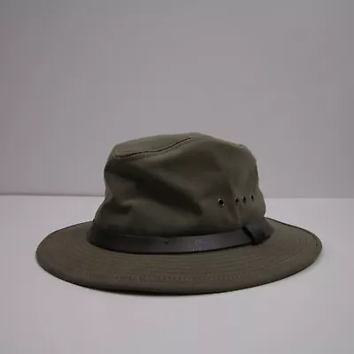 Vtg CC Filson Tin Waxed Cloth Otter Green Packer Hat Fedora Size M Made In USA • $33.75