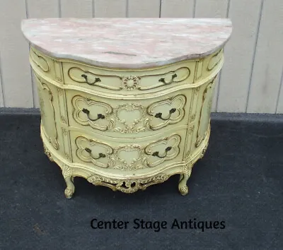 63336  Louis XV Pink Marble Top Cabinet Server Sideboard W Hand Painted Flowers • $575