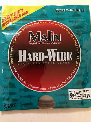 Malin Hard Wire Size 31 Pound 554 Ft Fishing Wire Leader LC3-14 • $40