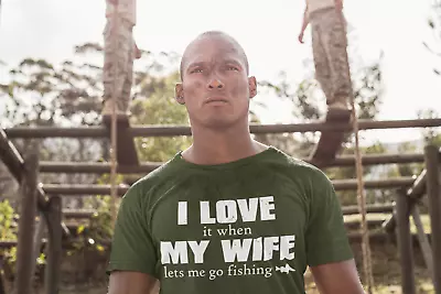 I Love My Wife - She Lets Me Go Fishing - Funny  T Shirt Up To 5x / • $14.59