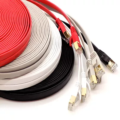 £49.95 • Buy RJ45 Ethernet Network LAN Cable CAT 7 Gold Plated Ultra-thin Flat Patch Lead Lot