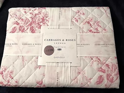 Cabbages And Roses Queen Quilt Alderney Raspberry Pink White Floral - New Cotton • $159.99