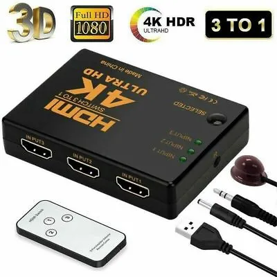 3 Port 3 IN 1 OUT 3 INPUT 1 OUTPUT HDMI SPLITTER SWITCH BOX HUB 3D UHD 1080P 4K • £5.98