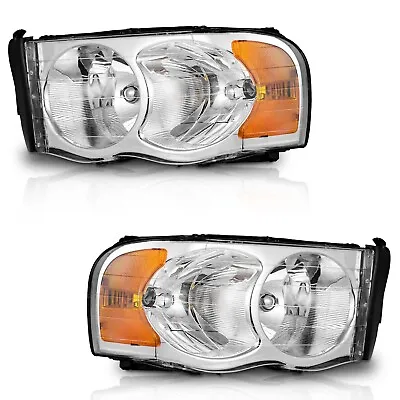 WEELMOTO Pair Headlights For 2002-2005 Dodge Ram 1500 2500 3500 Chrome Headlamps • $64.98