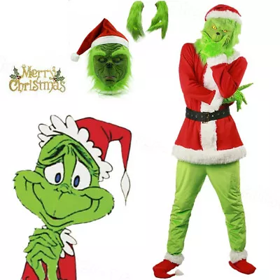 MENS The Grinch Costume Xmas Party Cosplay Christmas Santa Fancy Dress Outfits • $21.99