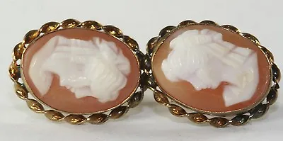 1950's Vintage Vandell Gold Filled Shell Cameo Screw Earrings • $50