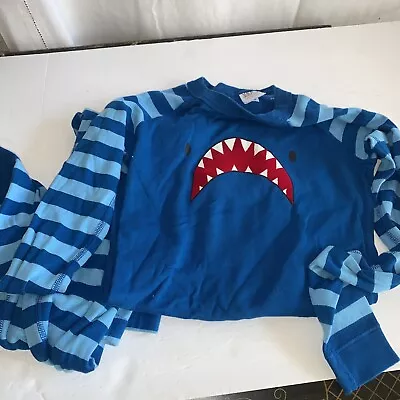 Hanna Andersson Shark Smile Long Johns Blue 130 CM Organic Cotton  • $18