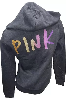 Vs Victorias Secret Pink Perfect Full Zip Hoodie Sweater Jacket Top Shine L • $74.99