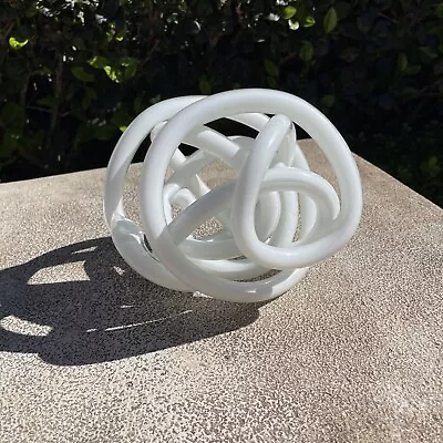 Abstract White Art Glass Infinity Knot Orb Sculpture Modernist Murano • $7