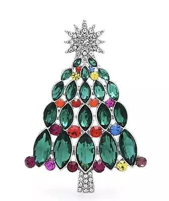 Vintage Look Stunning Diamonte Silver Plated Christmas Tree Brooch Cake Pin Jj23 • £17.24