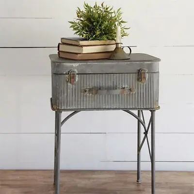 Rustic Metal Suitcase Side/End Table Distressed Storage Vintage Farmhouse Trunk • $191.60