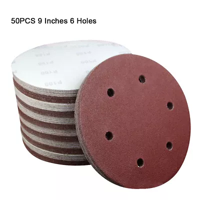 50PCS 9  6 Holes Sanding Discs 60-800 Grit Assorted Sandpaper Hook And Loop • $67.99