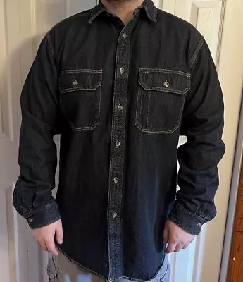 Vintage CC Filson Co Seattle Blue Denim Cotton Button Front Work Shirt Size L • $59.99