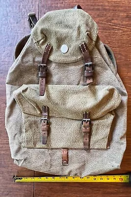 Vintage Swiss Army Military Backpack Rucksack Salt And Pepper Canvas & Leather • $120