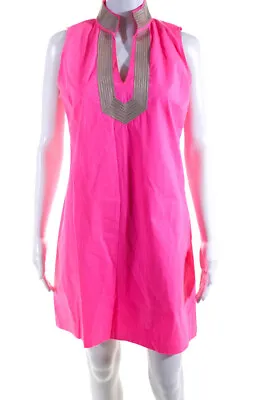 STS Sail To Sable Womens Embroidered V-Neck Mini A-Line Dress Neon Pink Size M • $41.49