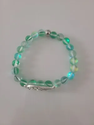 New Handcrafted Green Mermaid Glass Bracelet W/Angel Wing Slide • $21.95