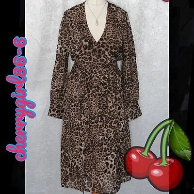 £0.99 • Buy Boohoo Leopard Print Long Semi Sheer Sleeve A-line Dress Size 10