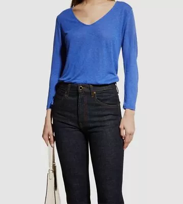 $132 Majestic Filatures Women's Blue Linen Blend V-Neck T-Shirt Top Size 3/M • $42.38